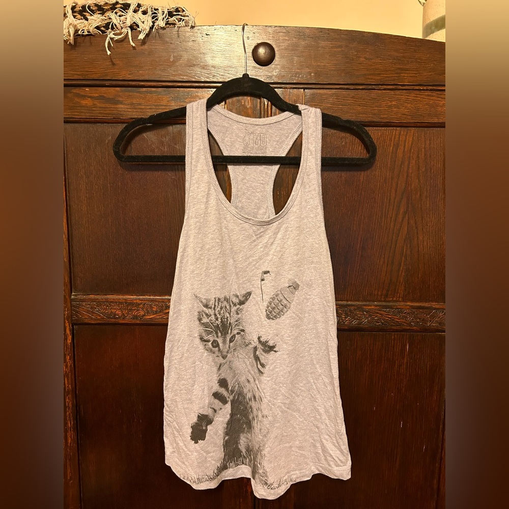 Funny cat tank top from Arm the Animals. Size small, gently used.